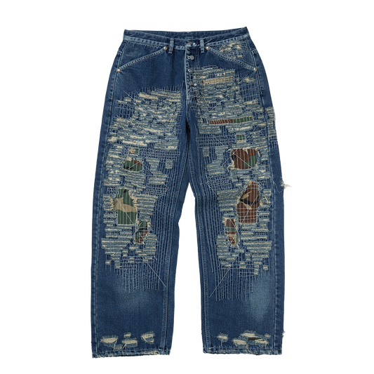 Vintage-Stitched Camo Denim Pants