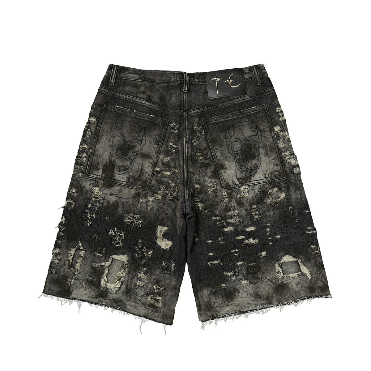 HARD WASHED DESTROYED DENIM SHORTS