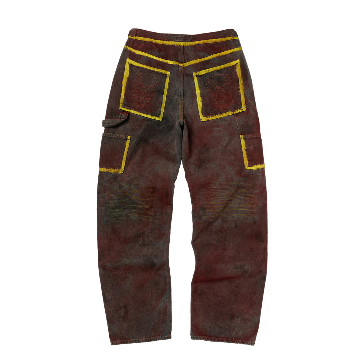 RED WASHED PAINTED LINE PANTS