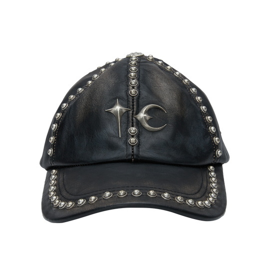 Studded Washed Leather Cap