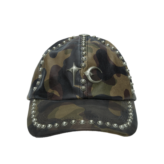 Studded Camo Leather Cap
