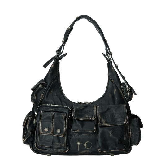 Washed Leather Multi Pocket Bag