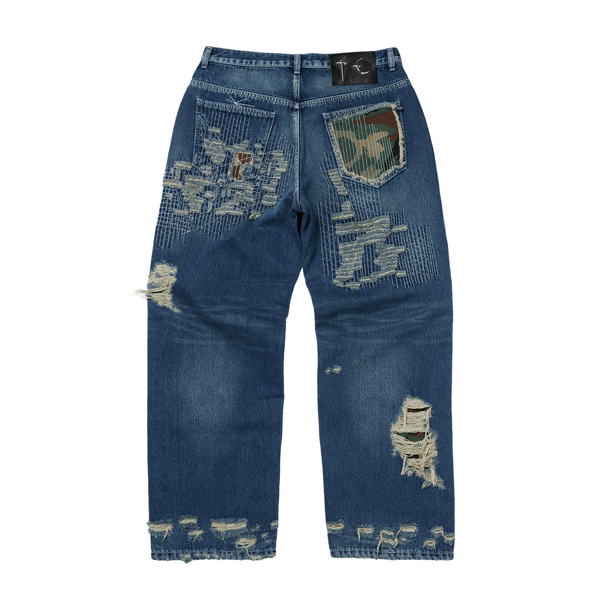 Vintage-Stitched Camo Denim Pants