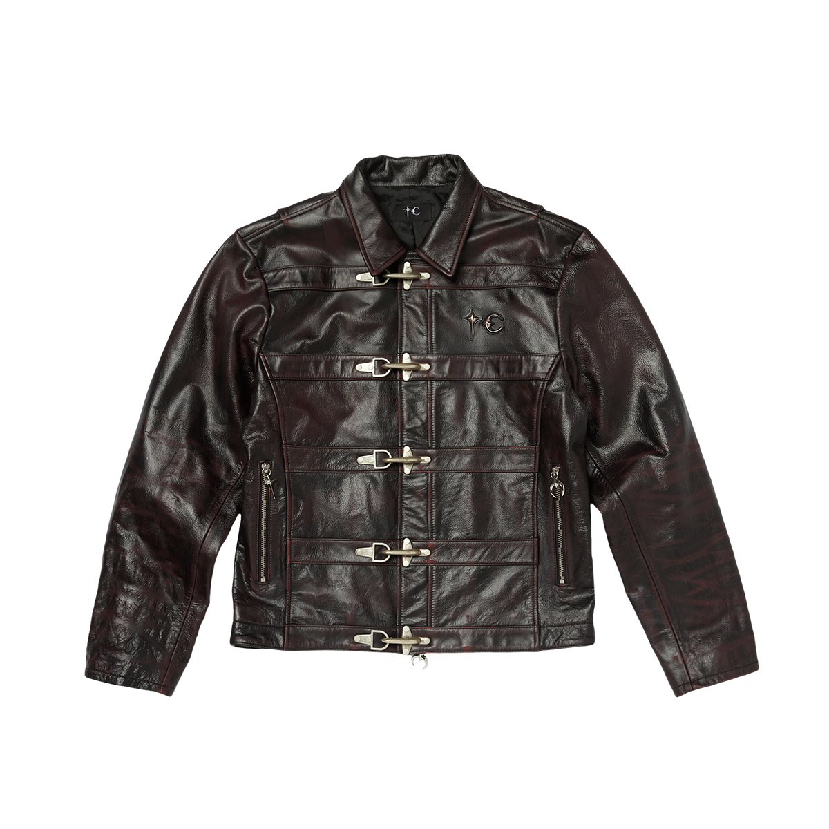 RED WASHED BIO SOLDIER LEATHER JACKET