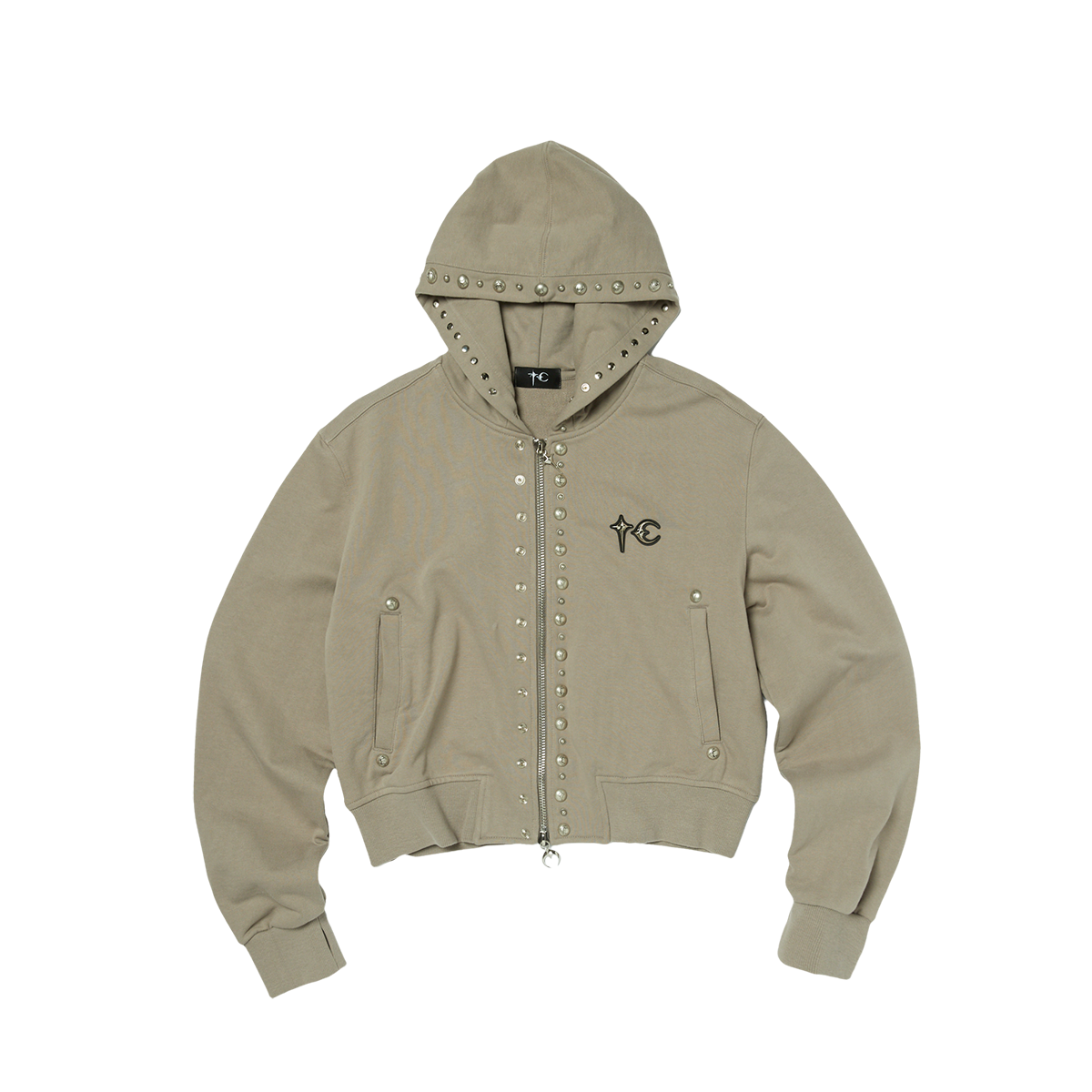 TC STUDDED LINE CROPPED ZIP-UP HOODIE