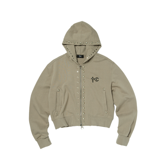 TC STUDDED LINE CROPPED ZIP-UP HOODIE