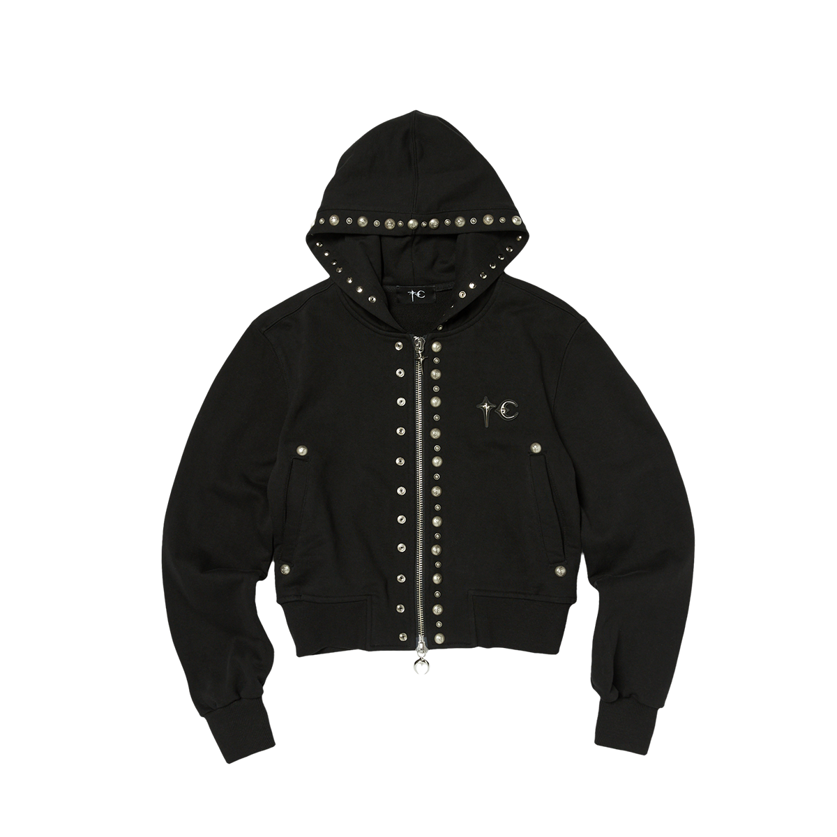 TC STUDDED LINE CROPPED ZIP-UP HOODIE
