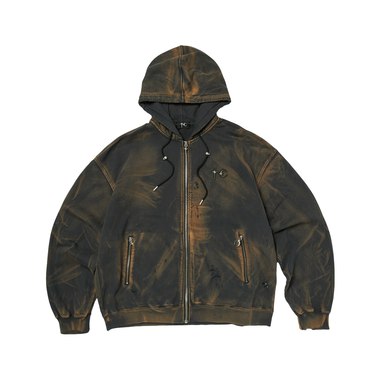 TC TWO TONE WASHED ZIP-UP HOODIE