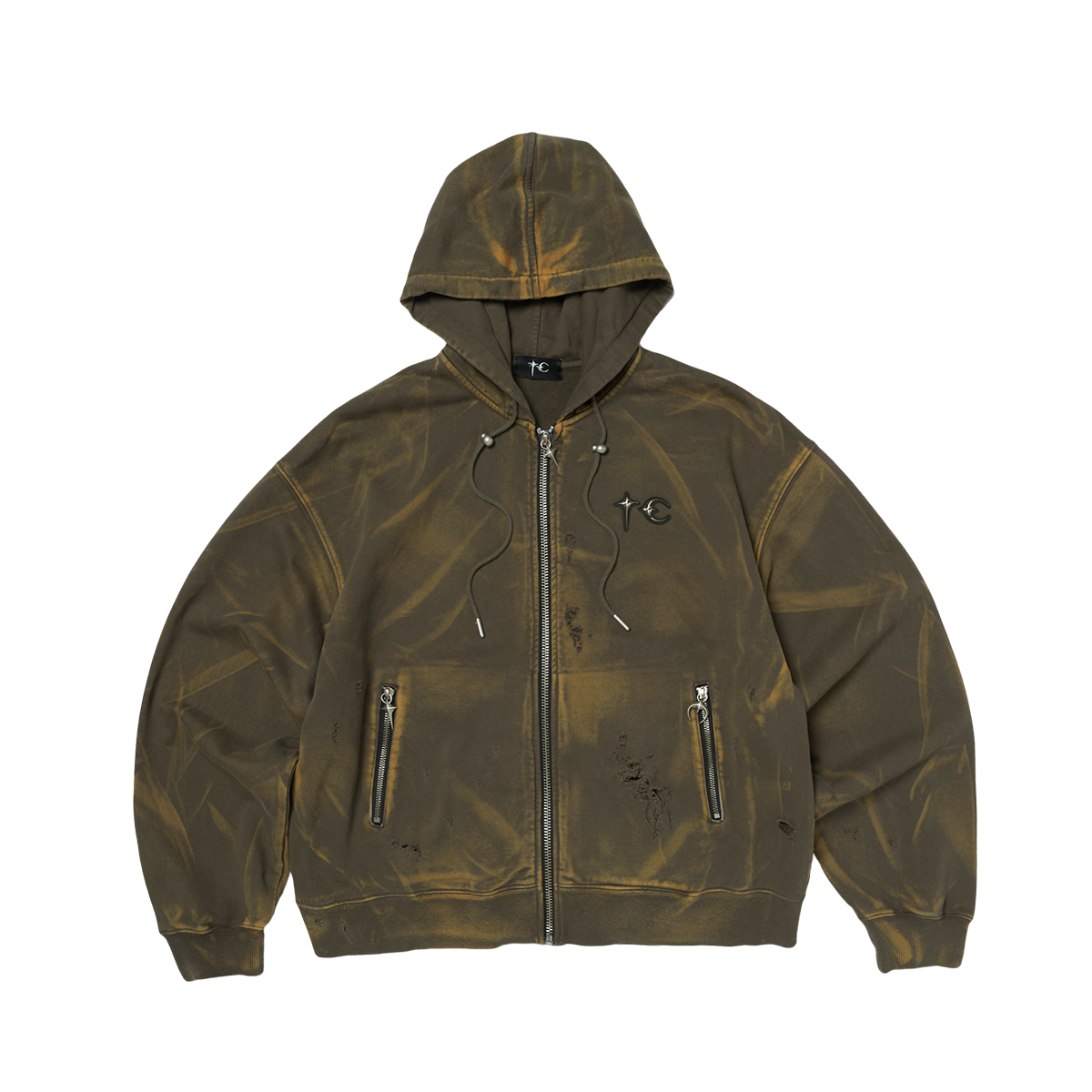 TC TWO TONE WASHED ZIP-UP HOODIE
