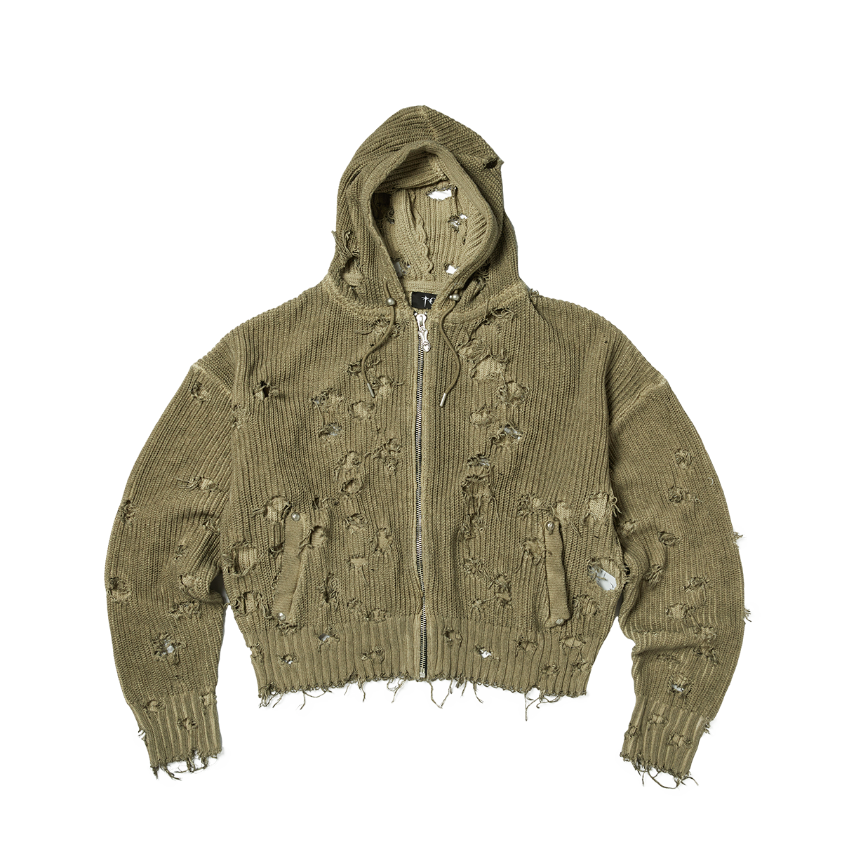 TC DESTROYED KNIT ZIP-UP HOODIE