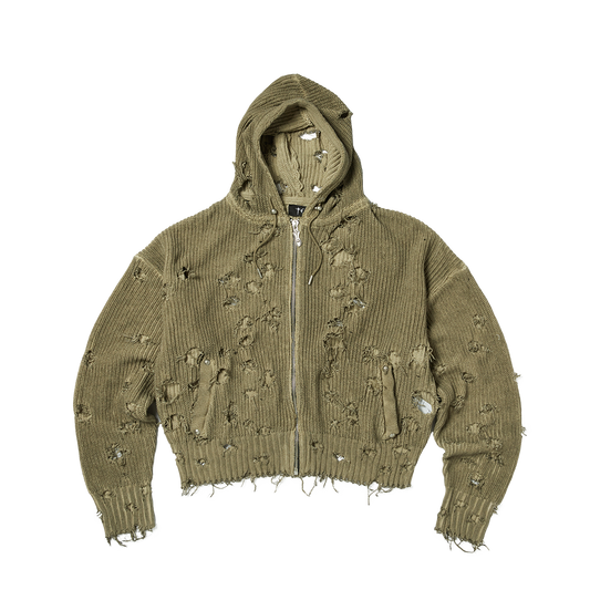TC DESTROYED KNIT ZIP-UP HOODIE