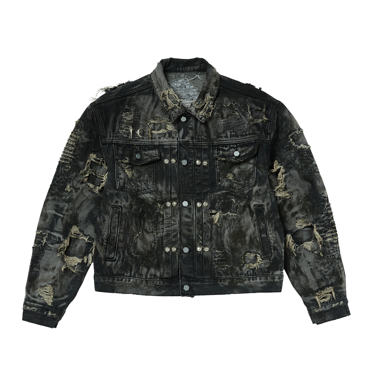Hard-Washed Damaged Denim Jacket