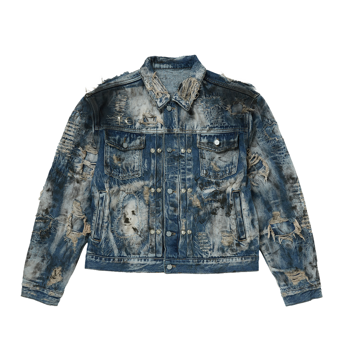 Hard-Washed Damaged Denim Jacket