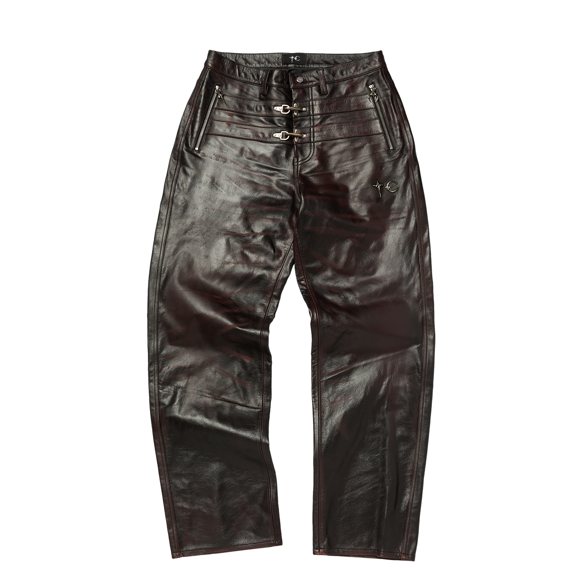 RED WASHED BIO SOLDIER LEATHER PANTS
