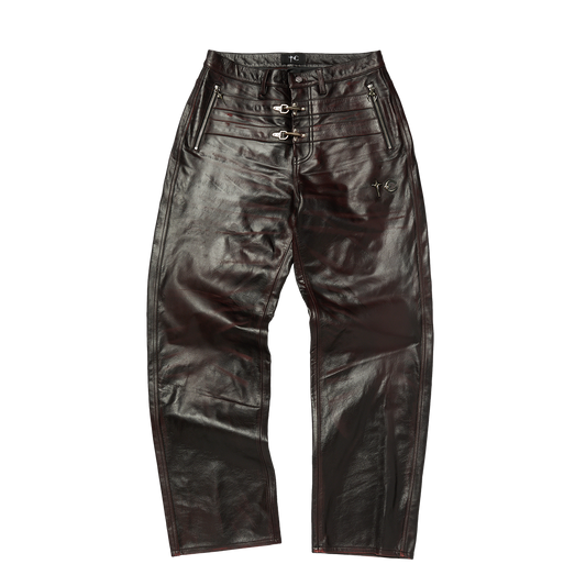 RED WASHED BIO SOLDIER LEATHER PANTS