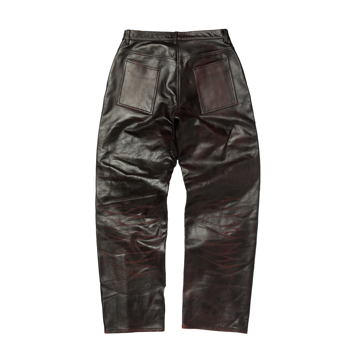 RED WASHED BIO SOLDIER LEATHER PANTS