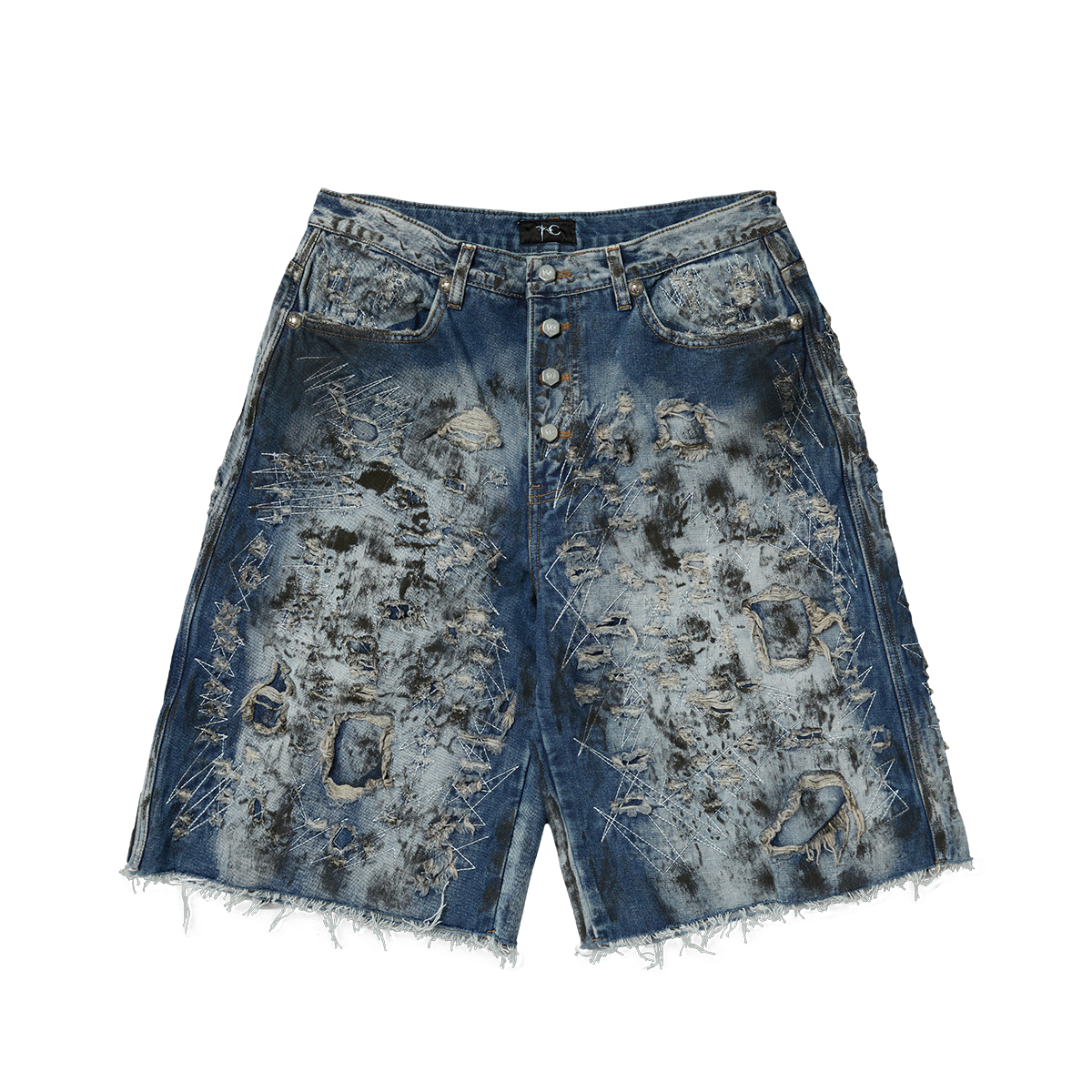 HARD WASHED DESTROYED DENIM SHORTS