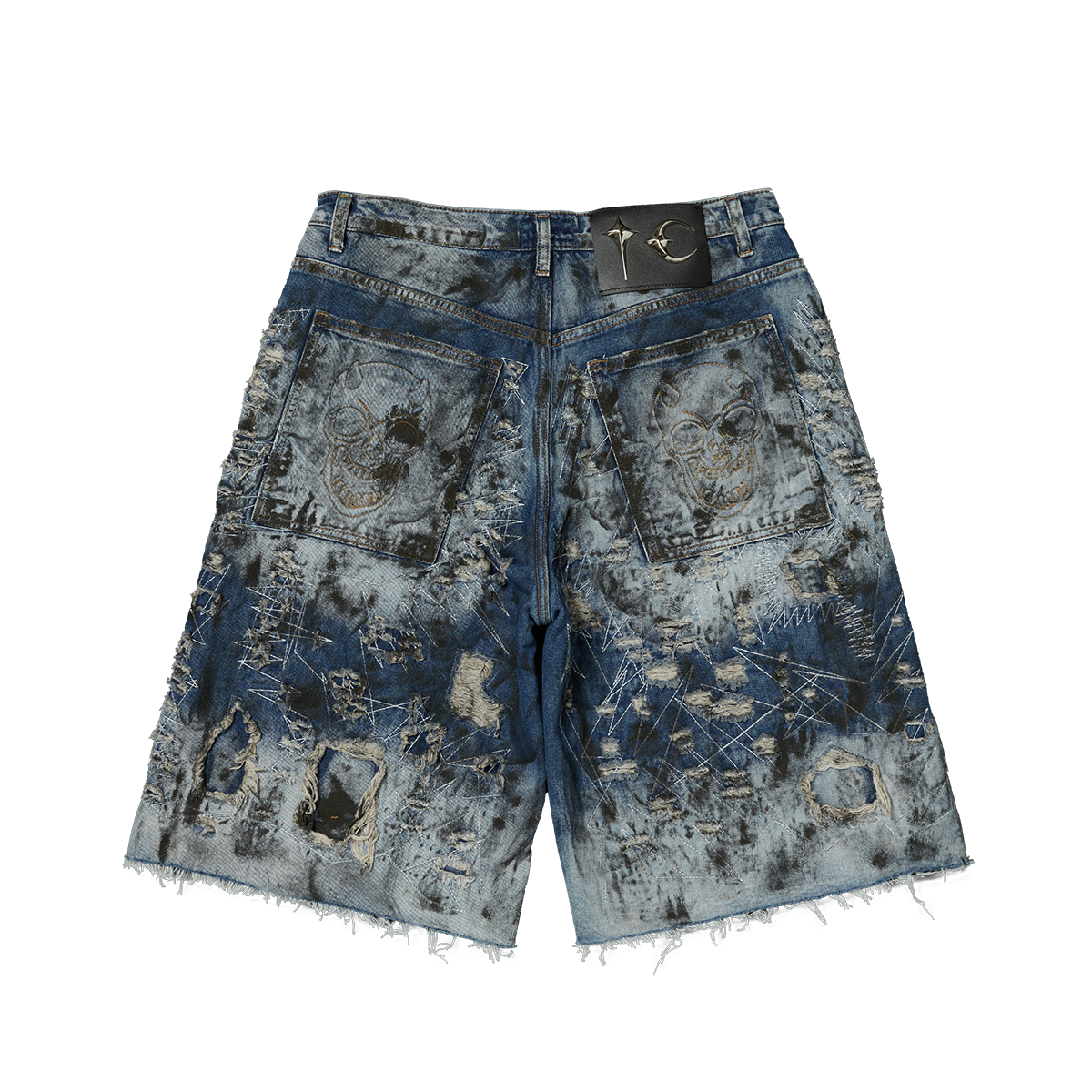 HARD WASHED DESTROYED DENIM SHORTS