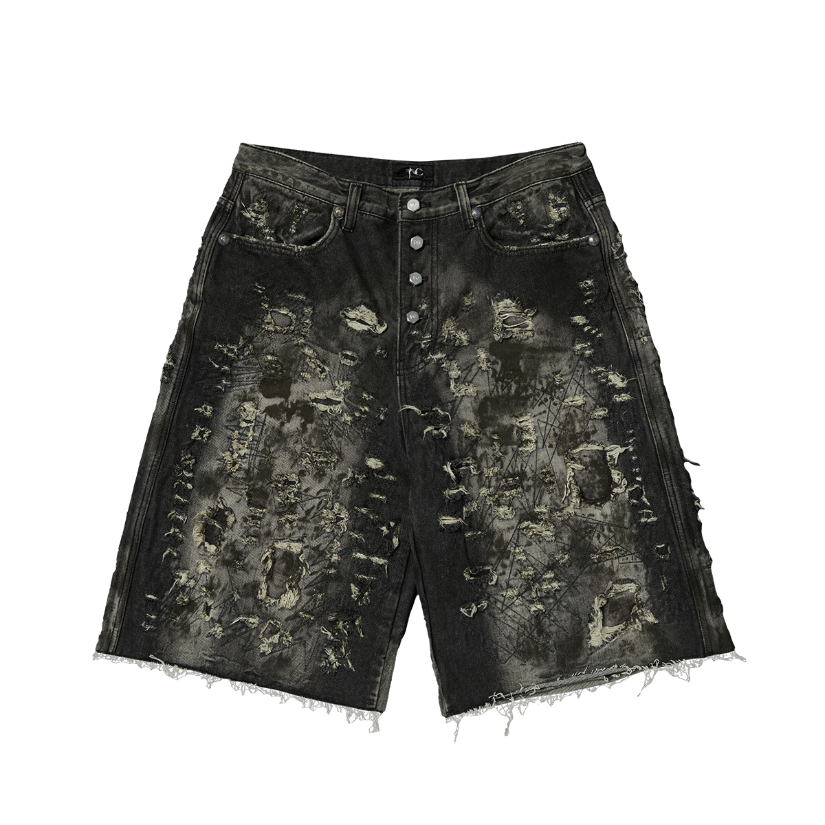 HARD WASHED DESTROYED DENIM SHORTS