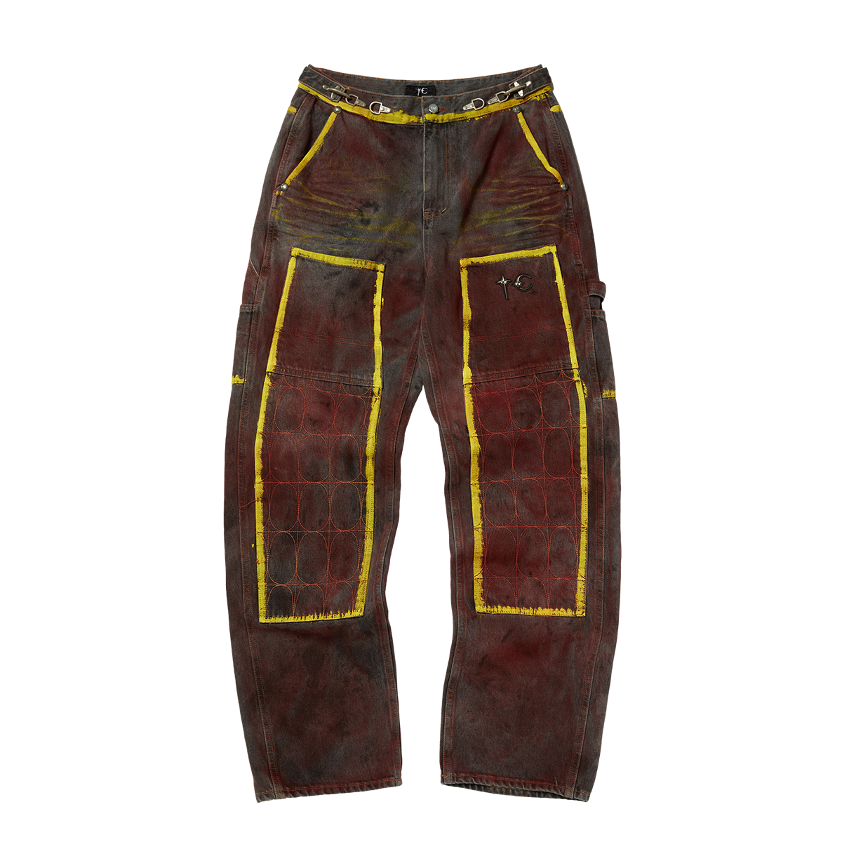 RED WASHED PAINTED LINE PANTS