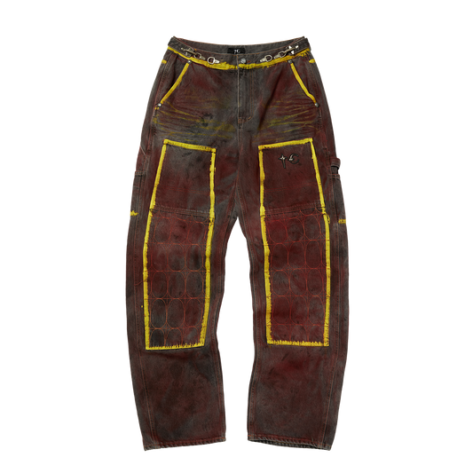RED WASHED PAINTED LINE PANTS