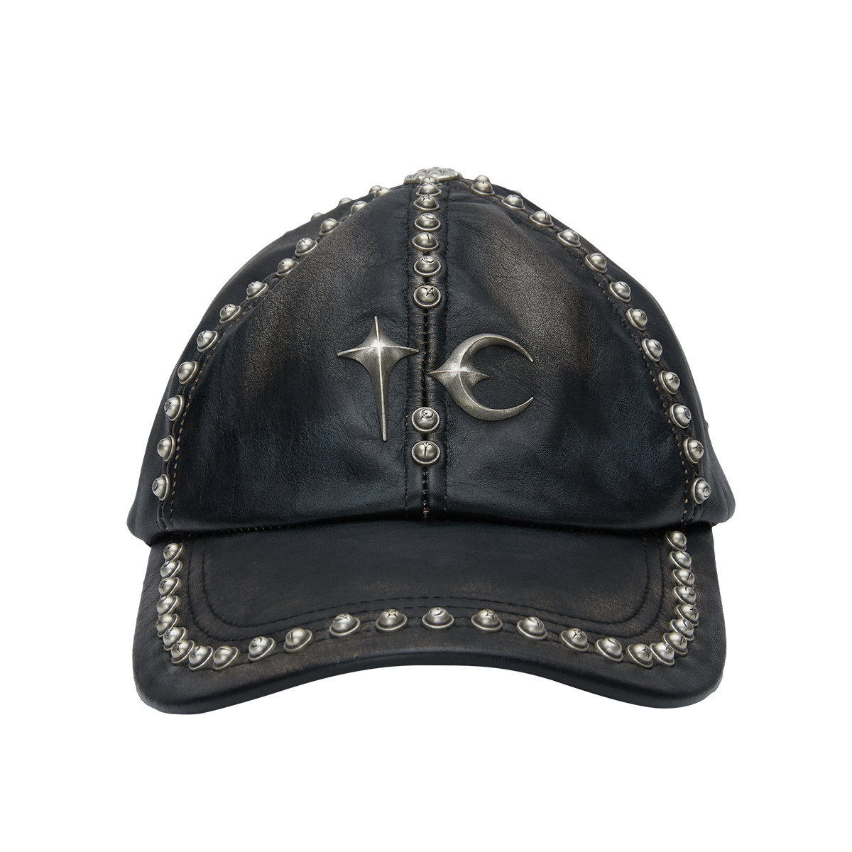 Studded Washed Leather Cap