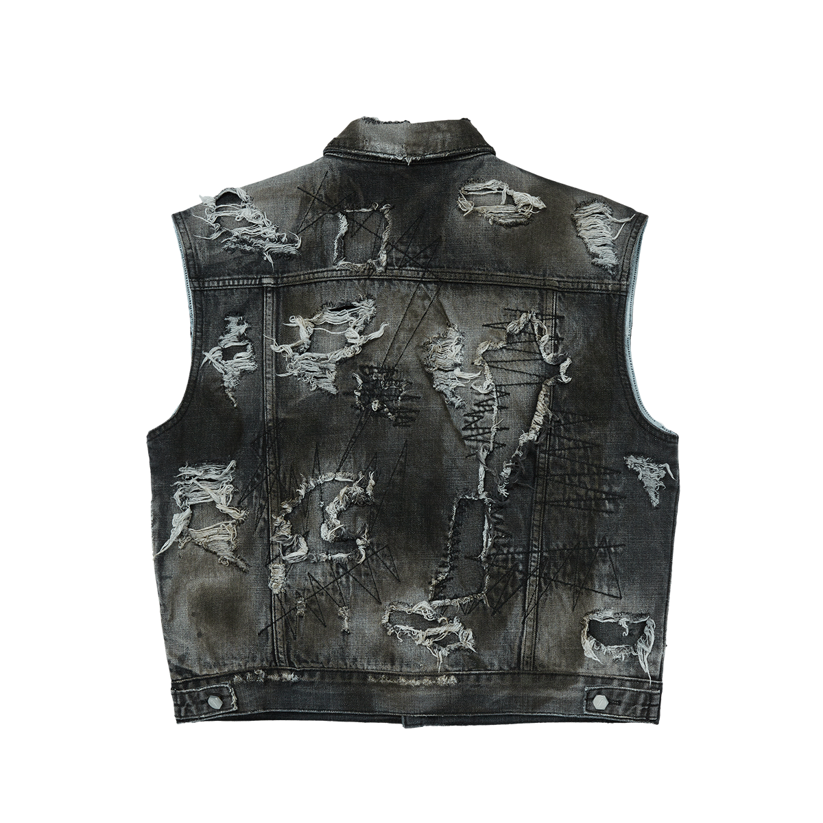 Hard-Washed Damaged Denim Vest