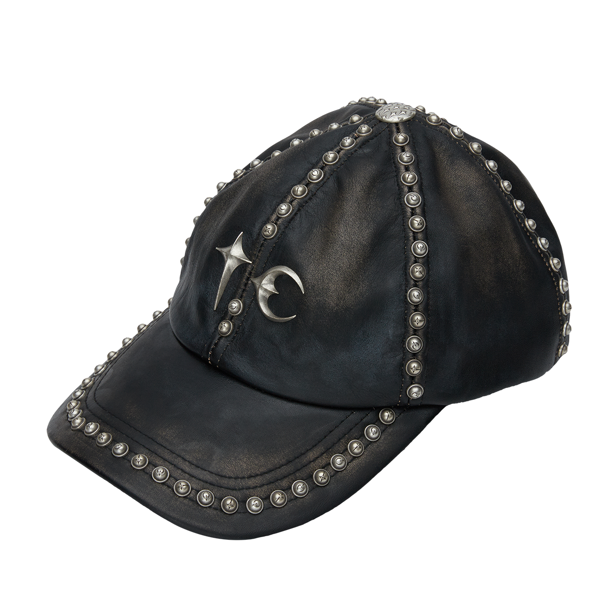 Studded Washed Leather Cap