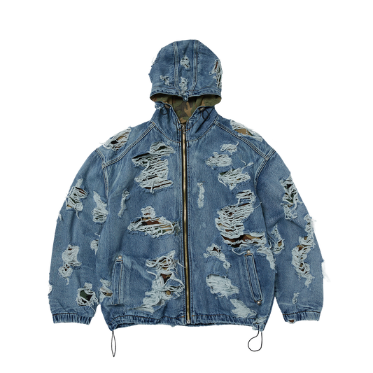 Hell Denim Camo Hooded Zip-Up