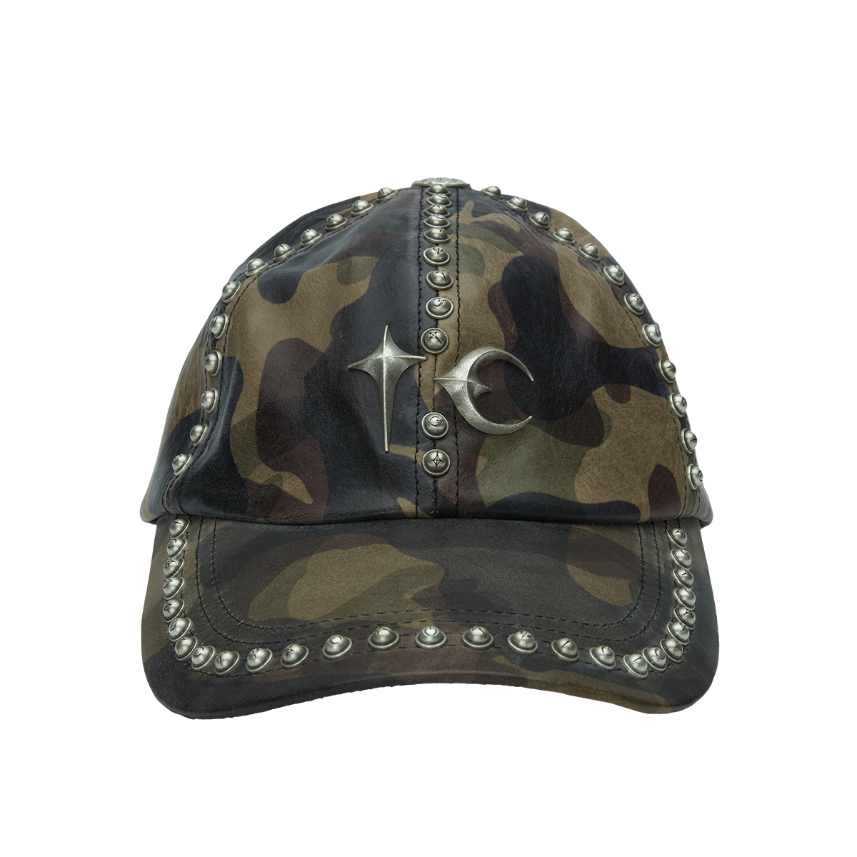 Studded Camo Leather Cap