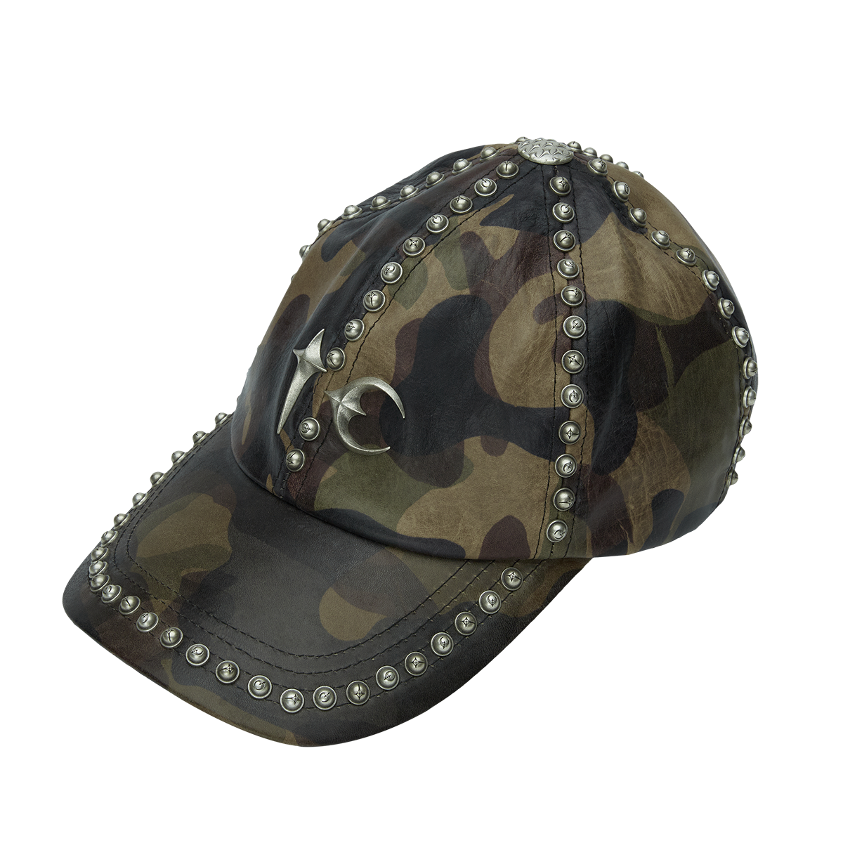 Studded Camo Leather Cap