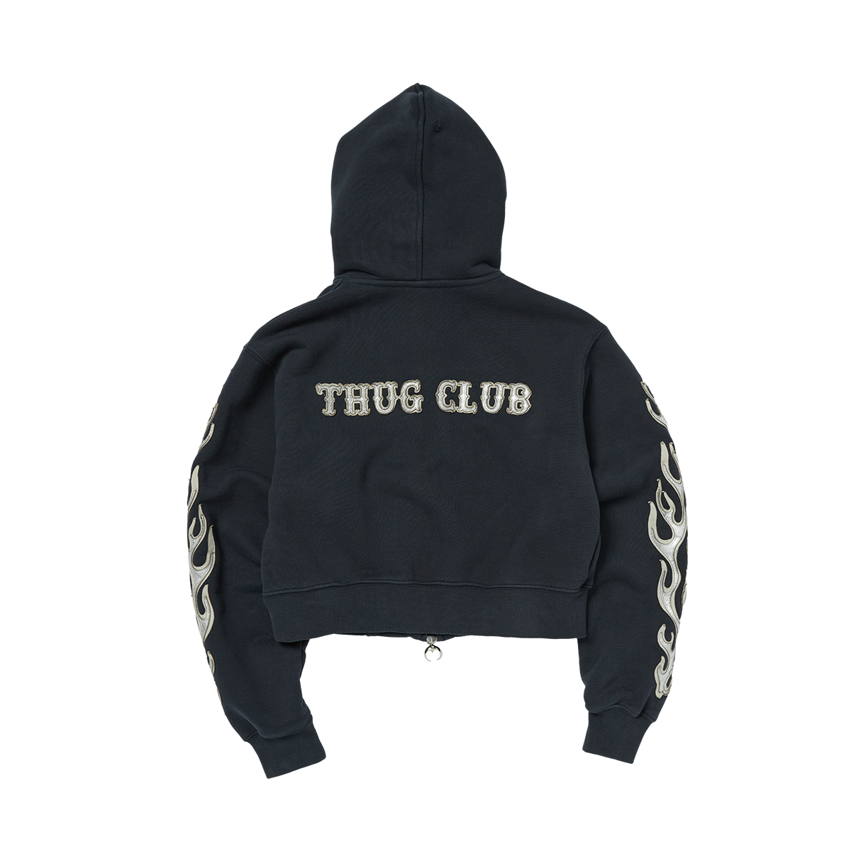 Leather Flame Cropped Hooded Zip-Up – thug club Leather Flame Cropped Hooded Zip-Up – thug club