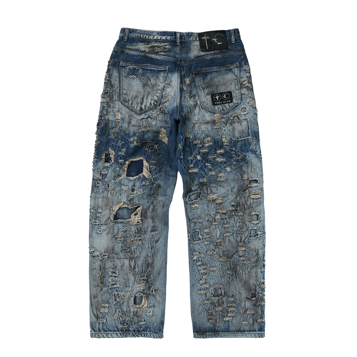 Hard-Washed Damaged Denim Pants