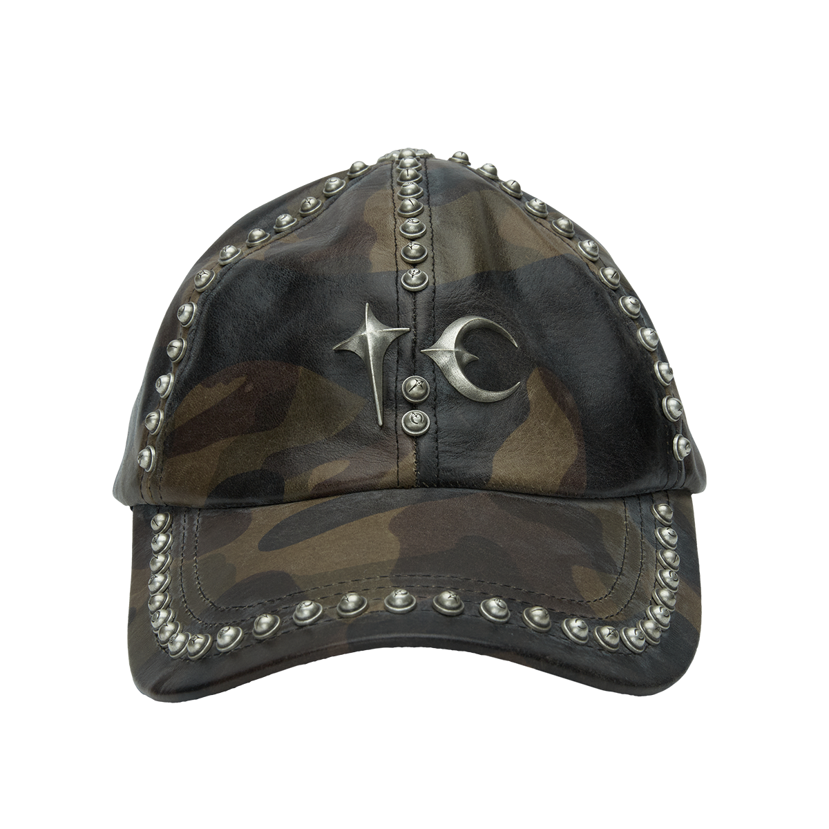 Studded Camo Leather Cap