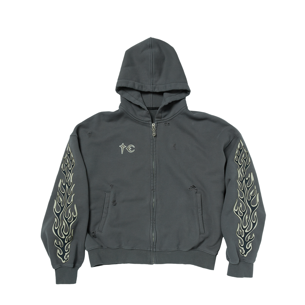 Leather Flame Hooded Zip-Up