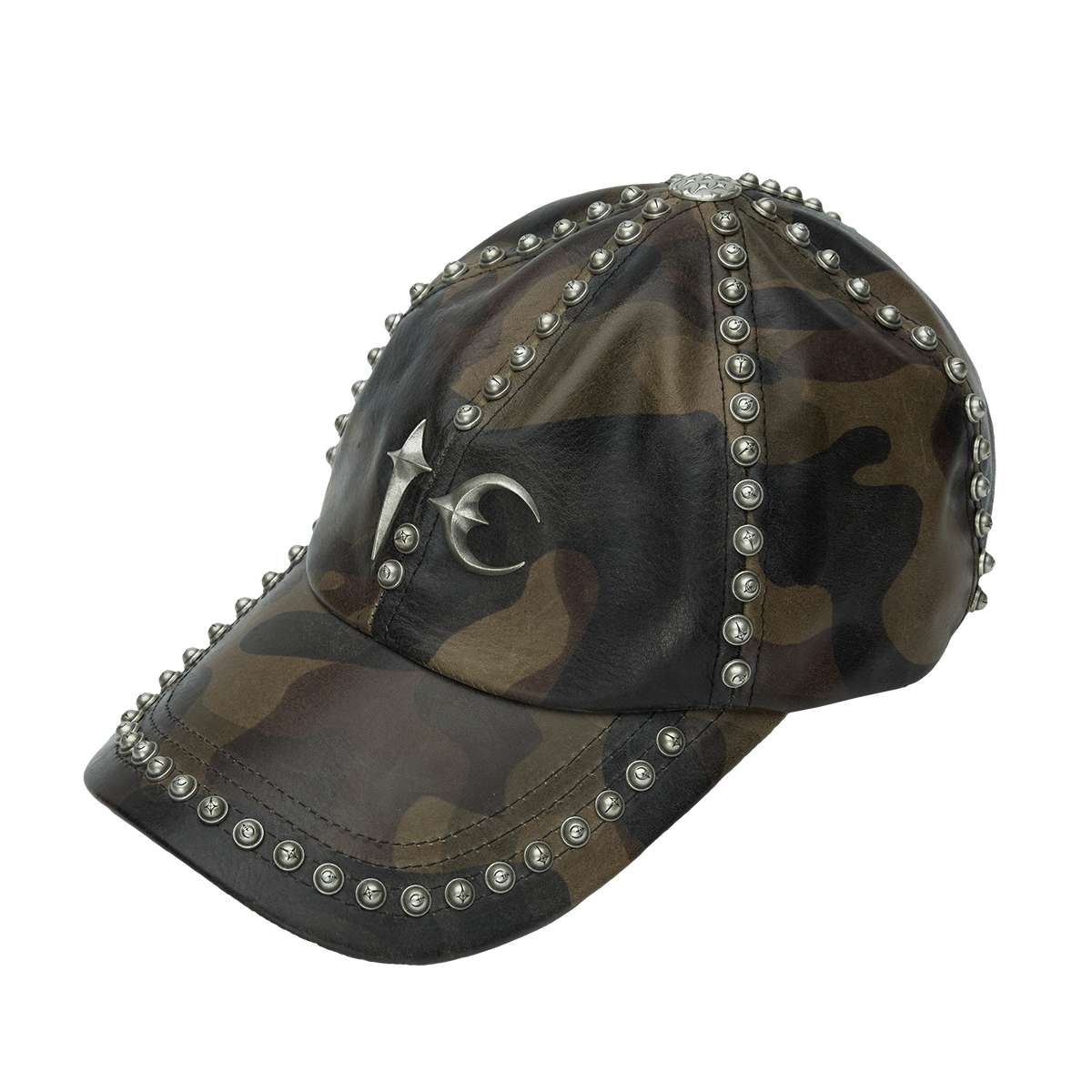 Studded Camo Leather Cap