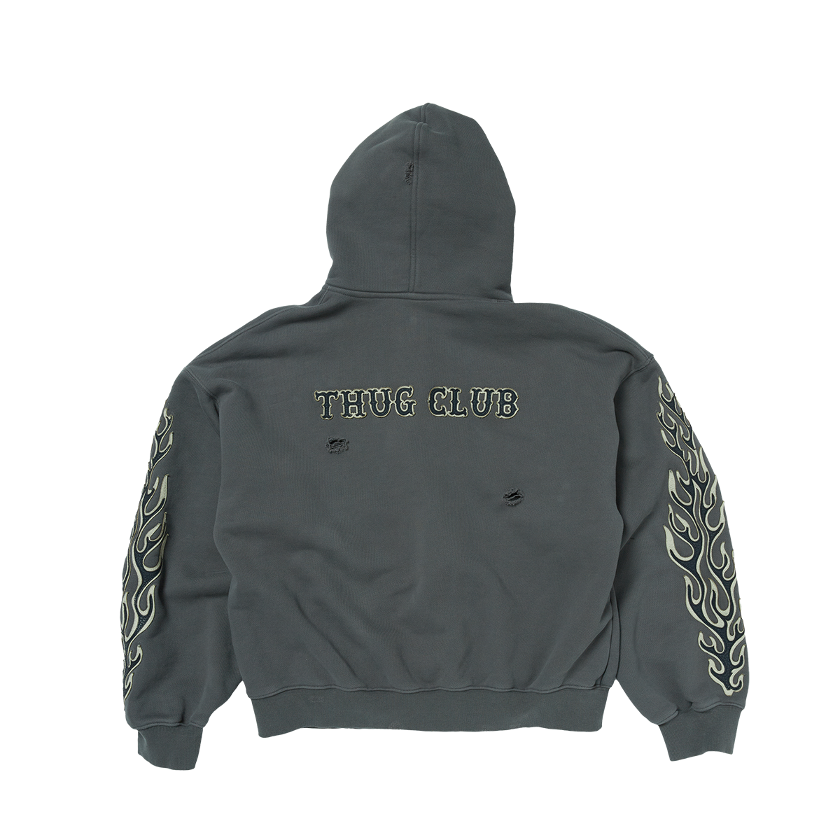 Leather Flame Hooded Zip-Up