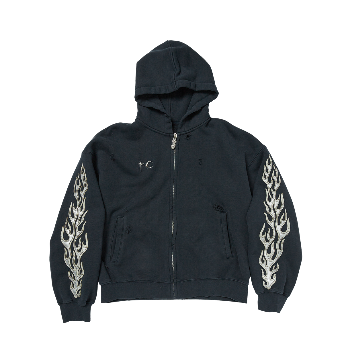 Leather Flame Hooded Zip-Up