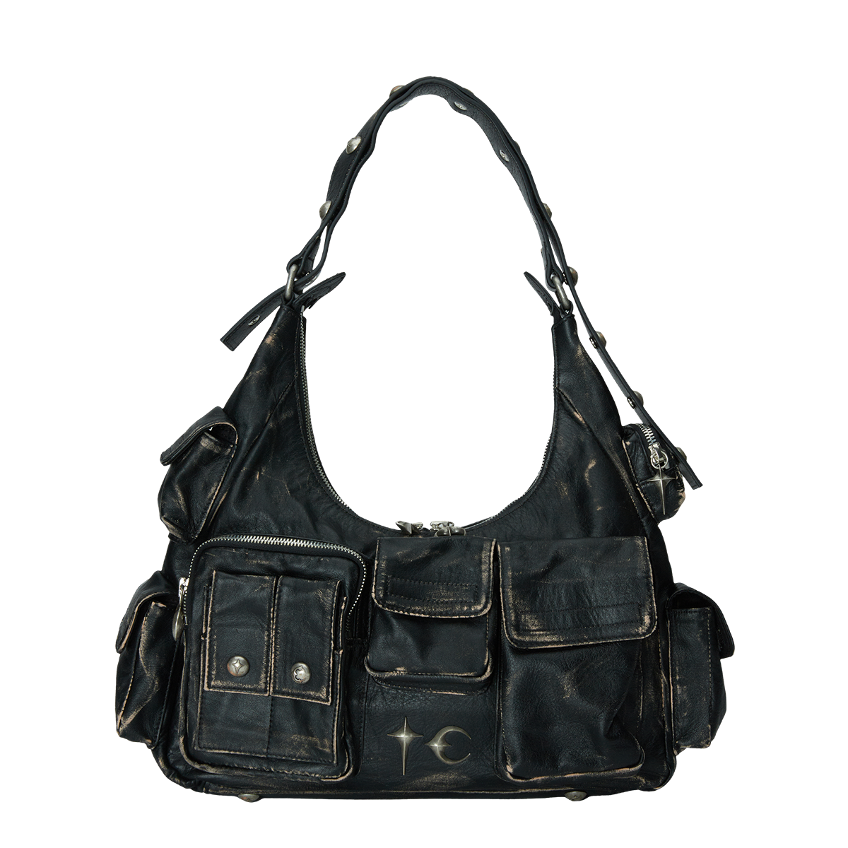 Washed Leather Multi Pocket Bag