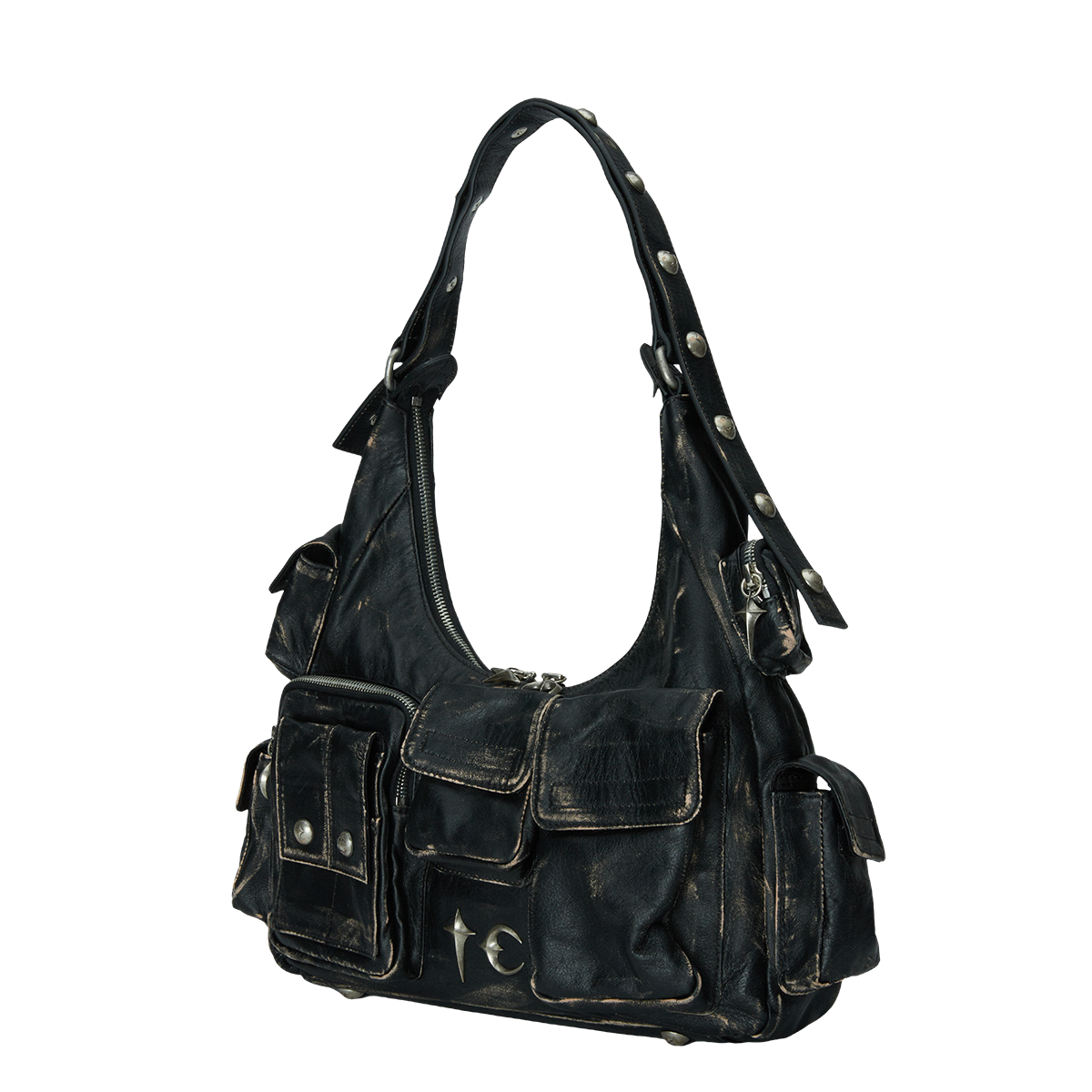 Washed Leather Multi Pocket Bag