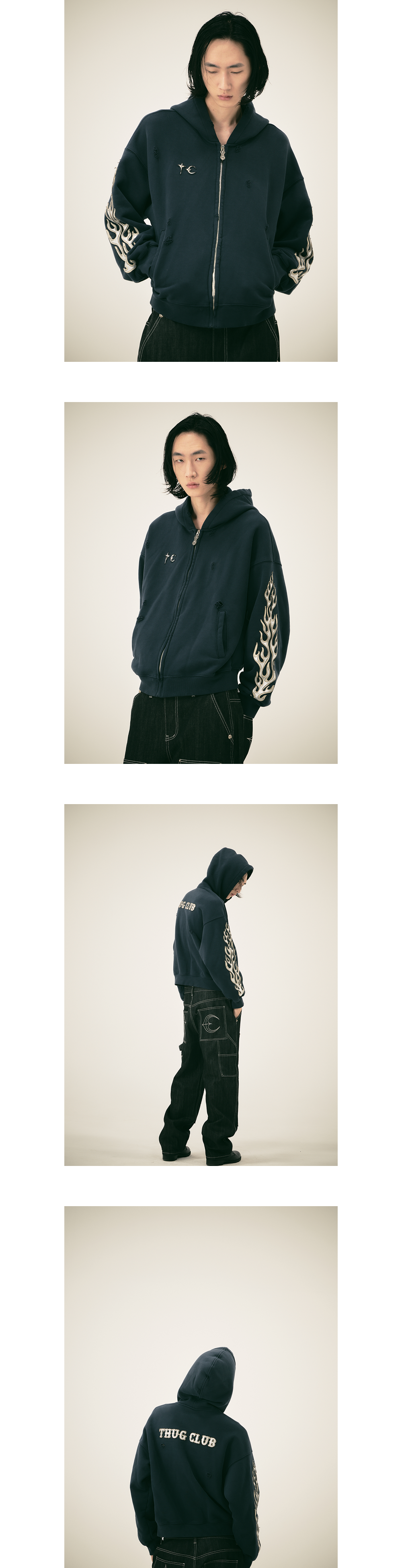 Leather Flame Hooded Zip-Up – thug club Leather Flame Hooded Zip-Up – thug club