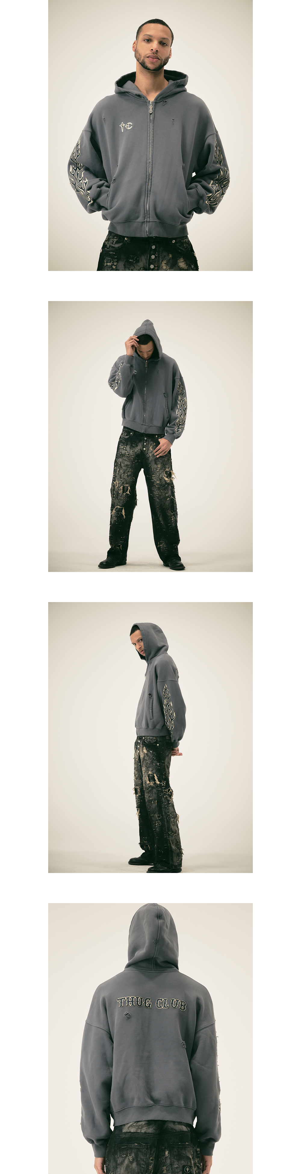 Leather Flame Hooded Zip-Up – thug club Leather Flame Hooded Zip-Up – thug club